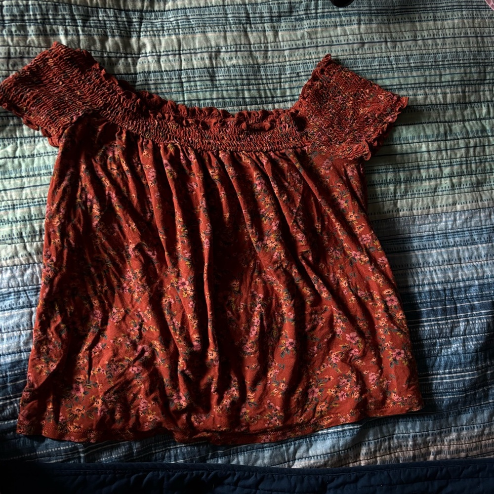 American Age Rust Floral Blouse